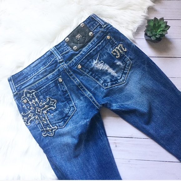Miss Me Denim - Miss Me Boot Cut Jeans - Cross Rhinestones Studs